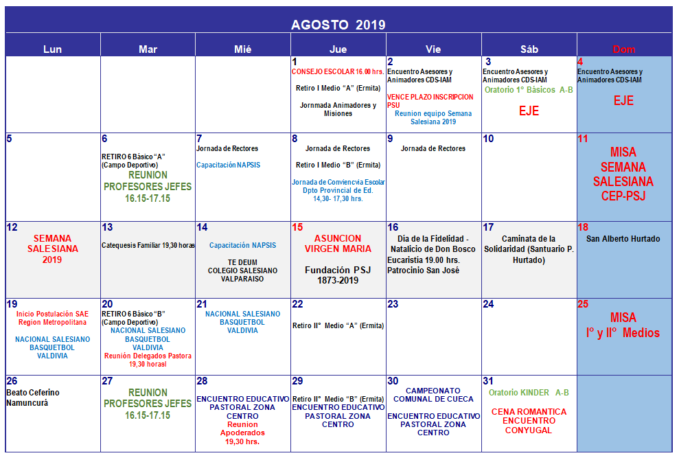 calendario agosto